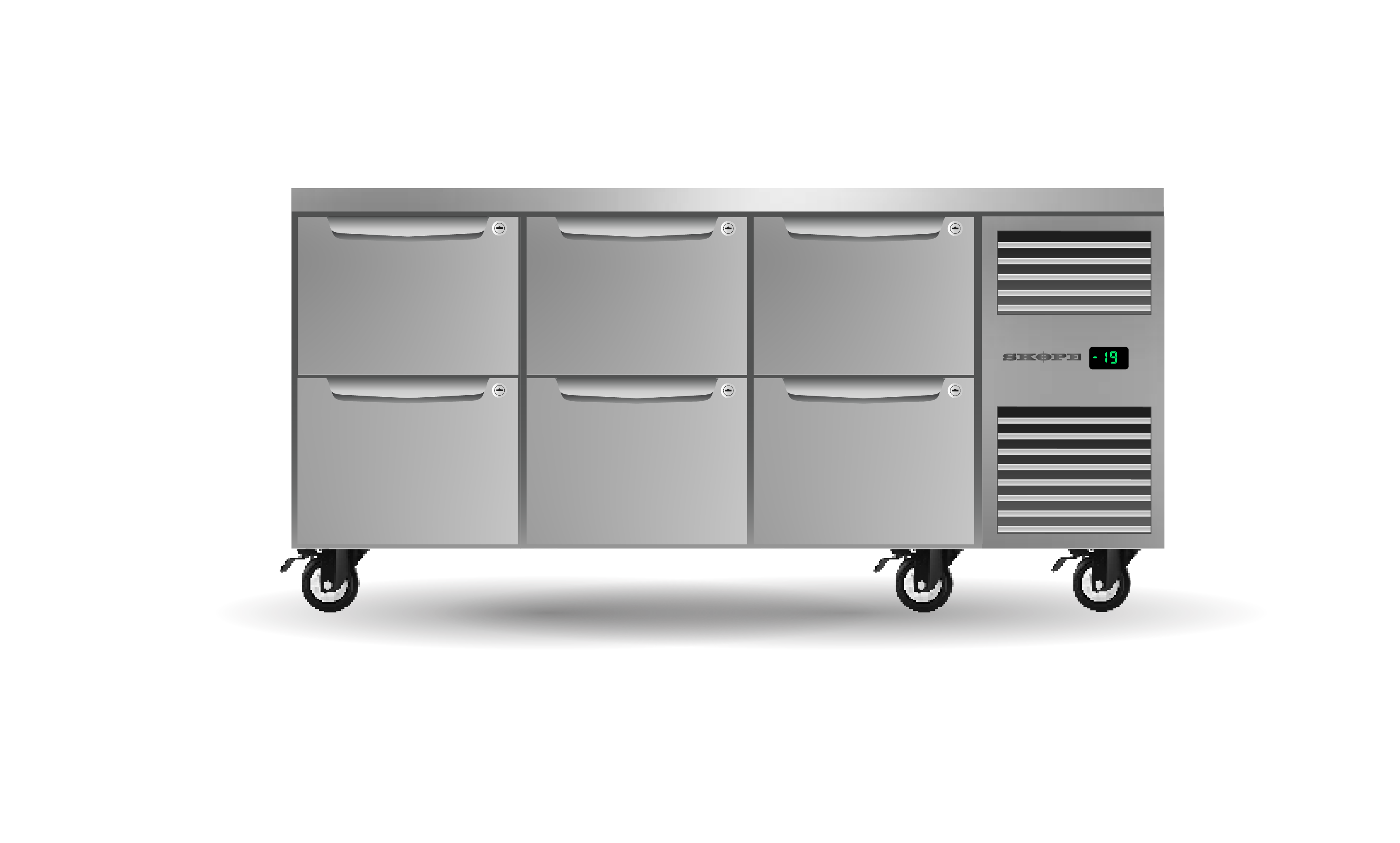 Skope PG11.UBF.3.D6.RH Six Drawer, Three Bay, Underbench GN1/1 Right Hand Freezer