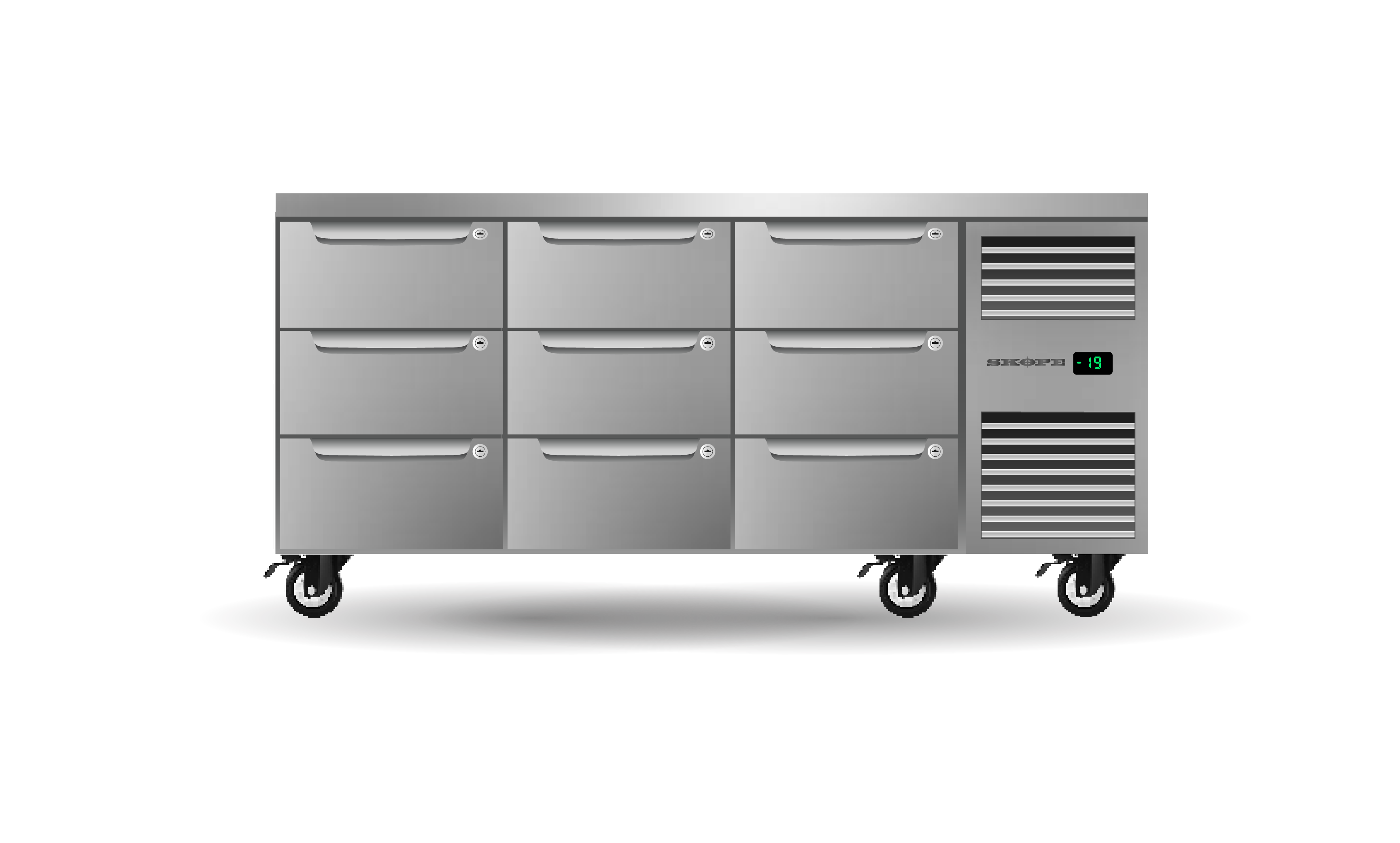 Skope PG11.UBF.3.D9.RH Nine Drawer, Three Bay, Underbench GN1/1 Right Hand Freezer